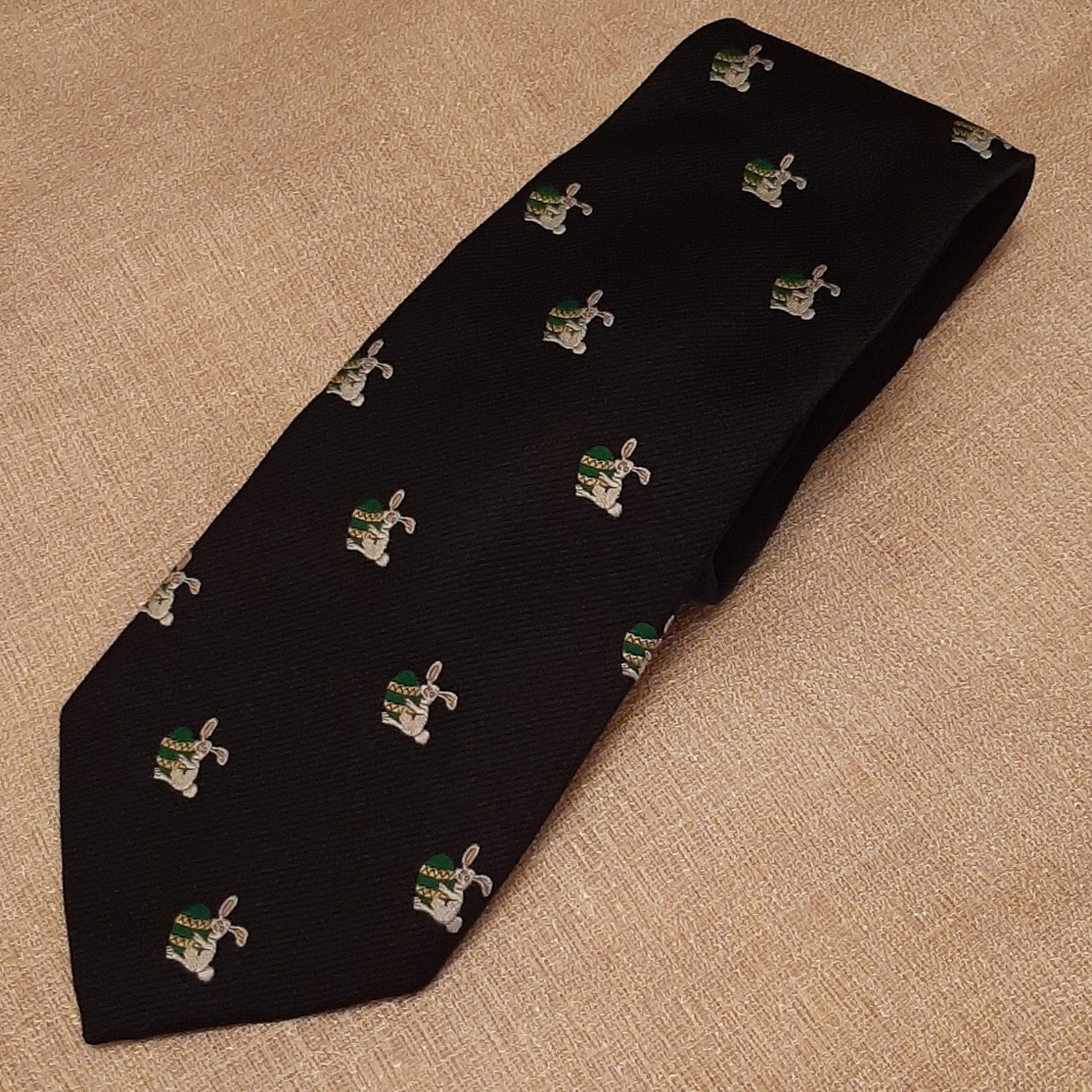 Alynn Hoppy Easter Bunny Dark Blue Tie 3.5"WX55"L